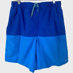 Nike Two-Tone Blue Color Block Swim Shorts Men's Large Beach Summer Surf Trunks